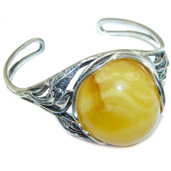 Huge Positive Power Genuine Butterscotch Baltic Amber .925 Sterling Silver handcrafted Bracelet / Cuff