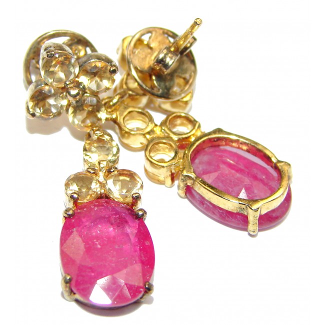 Vintage Style Authentic Ruby Citrine .925 Sterling Silver handmade earrings