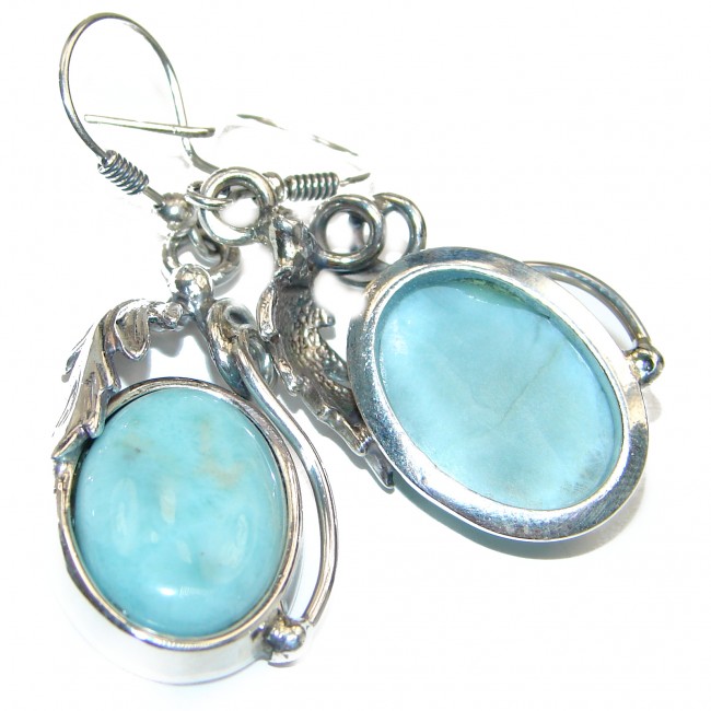 Precious vintage style Blue Larimar .925 Sterling Silver handmade earrings