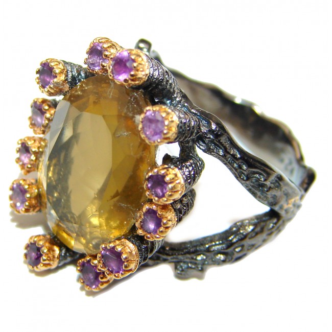 Vintage Style Natural Citrine 14K Gold over .925 Sterling Silver handcrafted Ring s. 7
