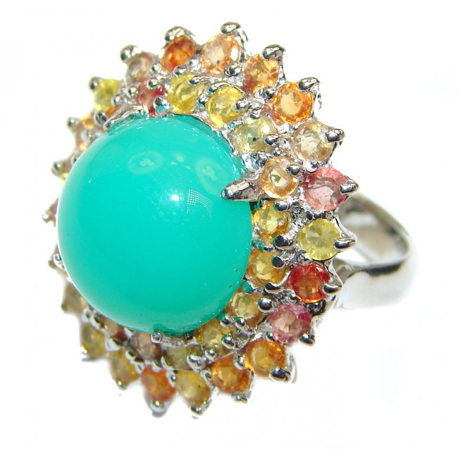 Good Energy Chrysoprase multicolor Sapphire .925 Sterling Silver Ring s. 8