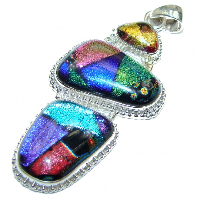 Perfect Mexican Dichroic Glass .925 Sterling Silver handcrafted pendant