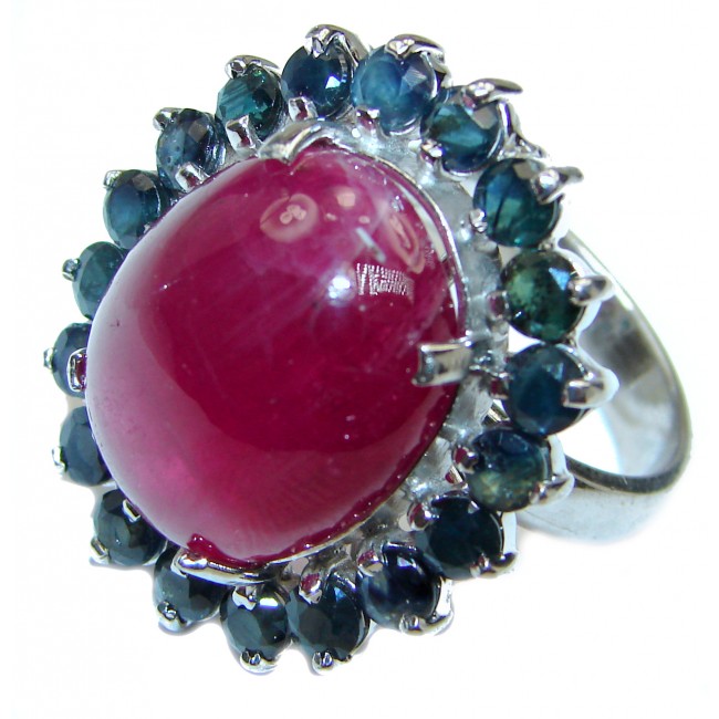 Vintage Beauty genuine Kashmir Ruby Grandidierite .925 Sterling Silver Statement handcrafted ring; s. 8