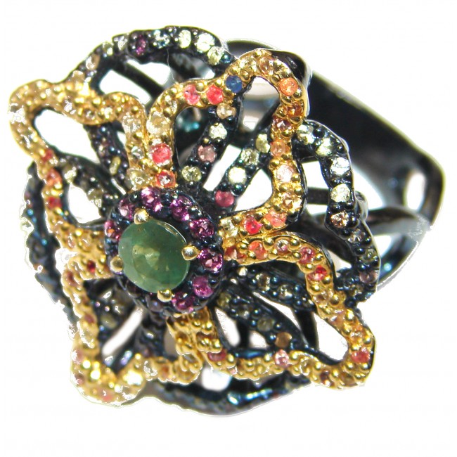 Victorian style Grandidierite multicolor Sapphire .925 Sterling Silver handcrafted ring size 8 1/4