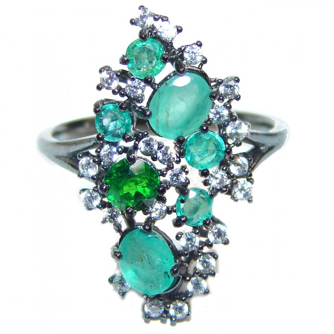 Posh Genuine Emerald .925 Sterling Silver handcrafted Statement Ring size 7 1/4