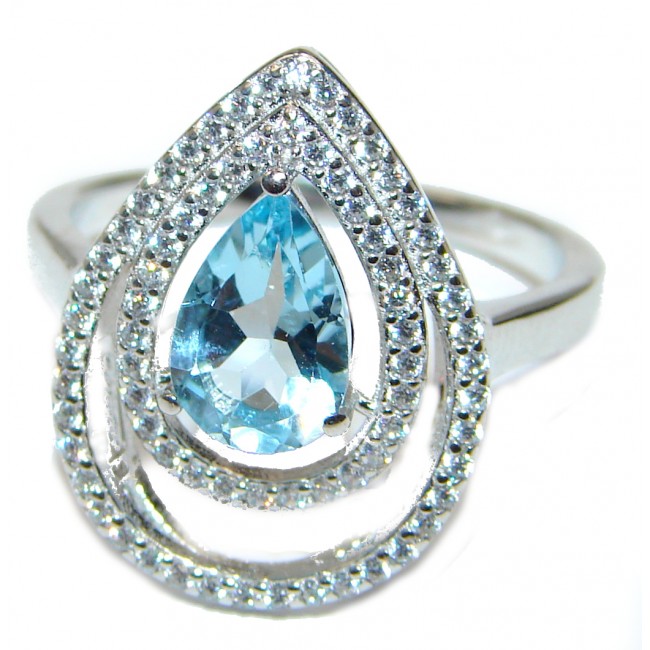 Sublime Genuine Swiss Blue Topaz .925 Sterling Silver handcrafted Ring size 7 1/4