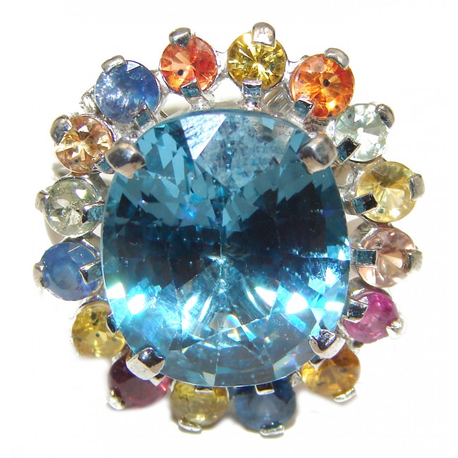 Melissa Genuine Swiss Blue Topaz .925 Sterling Silver handcrafted LARGE Statement Ring size 8