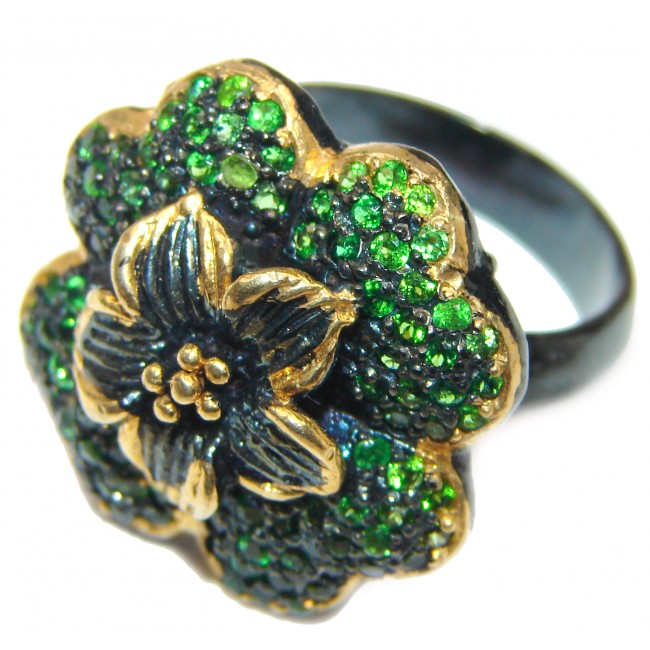 My sweet Flower Chrome Diopside black rhodium over .925 Sterling Silver Statement ring size 8