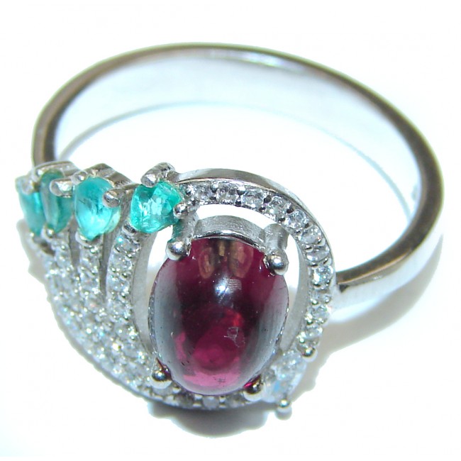 Vintage Beauty genuine Ruby Emerald .925 Sterling Silver Statement handcrafted ring; s. 7