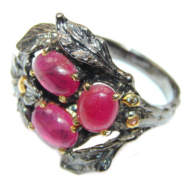 Genuine Kashmir Ruby gold over .925 Sterling Silver handcrafted Statement Ring size 8 3/4