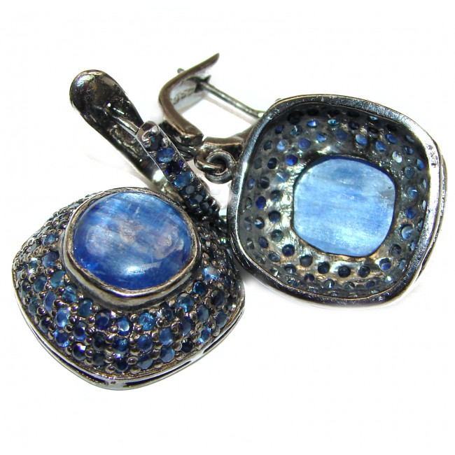 Large Kyanite Sapphire Black rhodium over .925 Sterling Silver handcrafted earrings