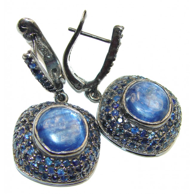 Large Kyanite Sapphire Black rhodium over .925 Sterling Silver handcrafted earrings