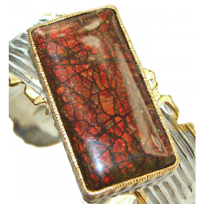 Beautiful New Design Red Ammolite 14k Gold over .925 Sterling Silver handmade Bracelet / Cuff