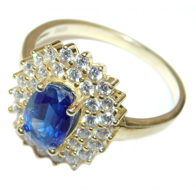 Classic Beauty Sapphire 14K Gold over .925 Sterling Silver handcrafted ring size 8 1/4