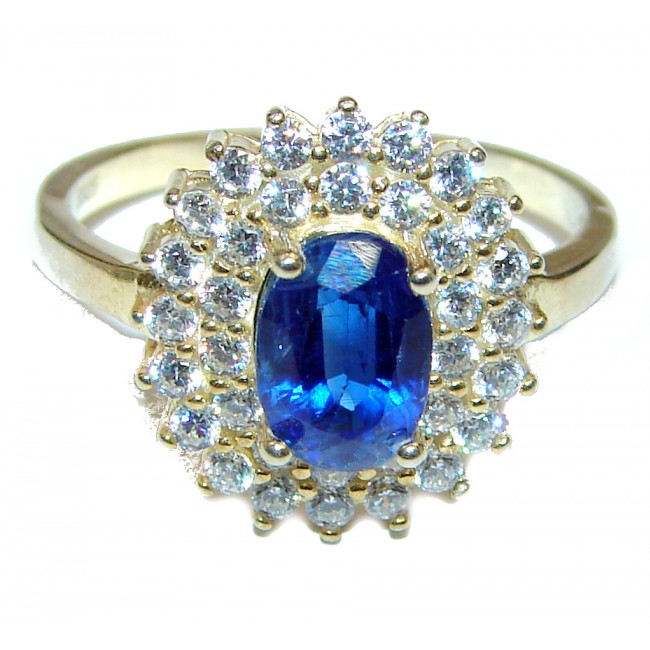 Classic Beauty Sapphire 14K Gold over .925 Sterling Silver handcrafted ring size 8 1/4