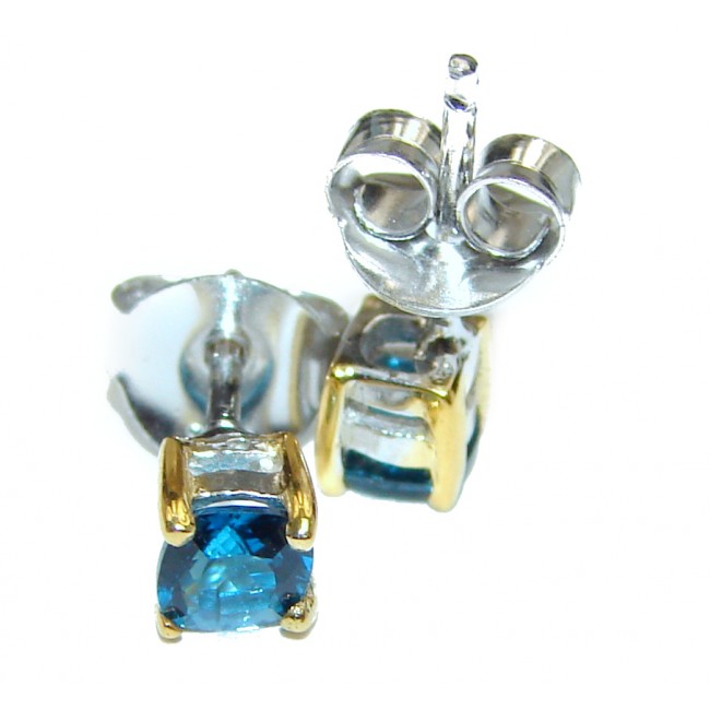 Sublime London Blue Topaz 4mm wide 2 tones .925 Sterling Silver earrings