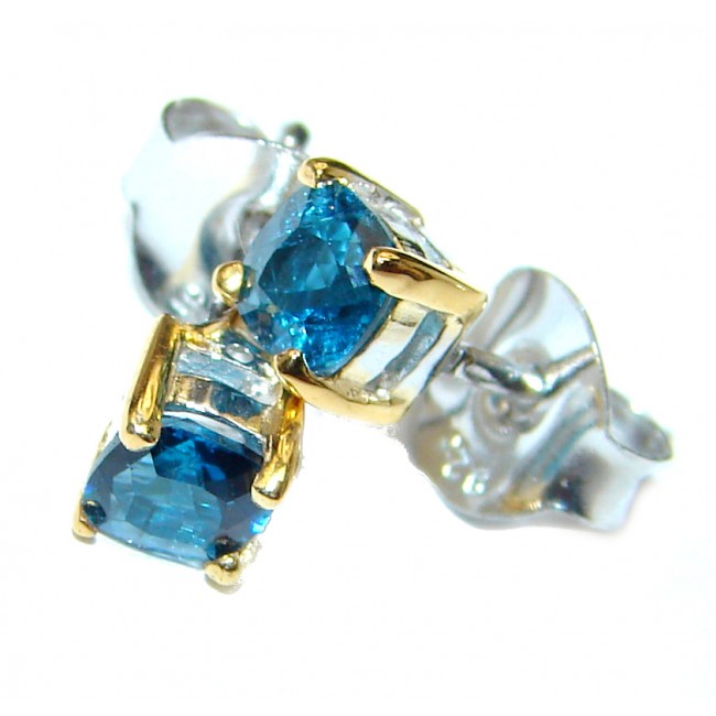 Sublime London Blue Topaz 4mm wide 2 tones .925 Sterling Silver earrings