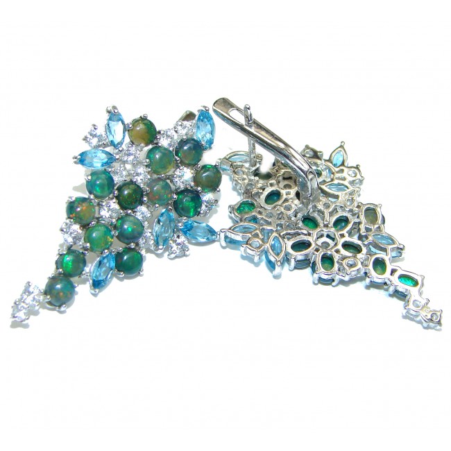 BELLA Authentic Black Opal Swiss Blue Topaz .925 Sterling Silver handmade earrings