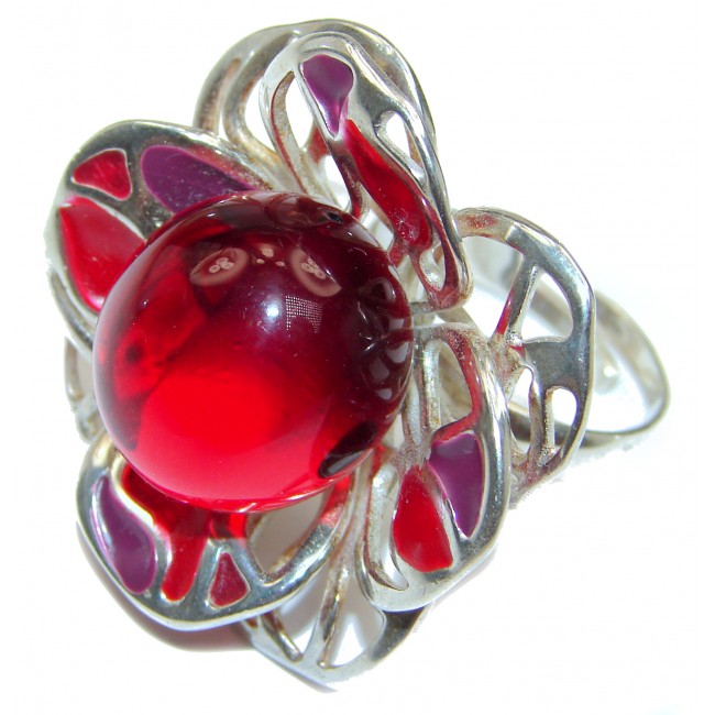 Excellent quality Cherry Amber .925 Sterling Silver handcrafted Ring s. 8 adjustable