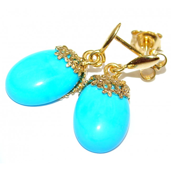 Genuine Sleeping Beauty Turquoise 18K gold over Sterling Silver handcrafted Earrings