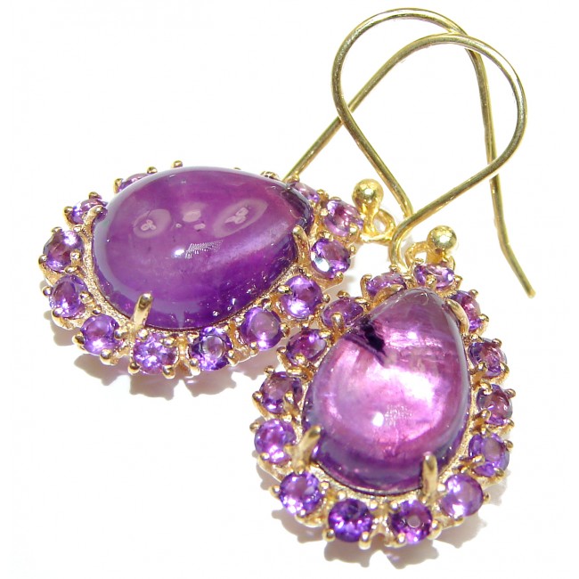 Large Authentic Amethyst 18K Gold over .925 Sterling Silver handmade earrings