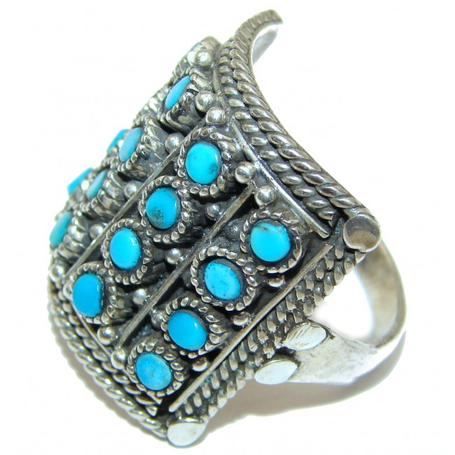 Huge Green Turquoise .925 Sterling Silver handcrafted ring; s. 10 1/2