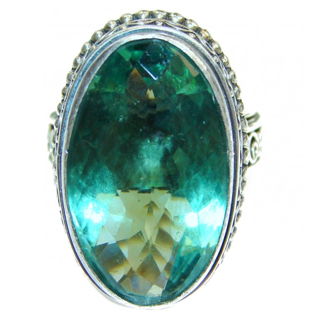 Mysterious Green Quartz Sterling Silver handmad ring s. 8