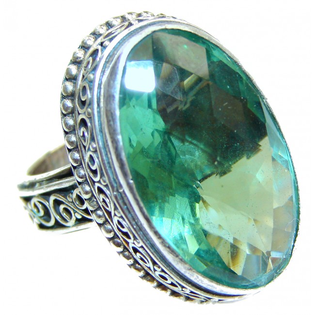 Mysterious Green Quartz Sterling Silver handmad ring s. 8