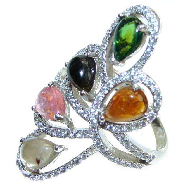 Natural Watermelon Tourmaline .925 Sterling Silver Statement ring size 9