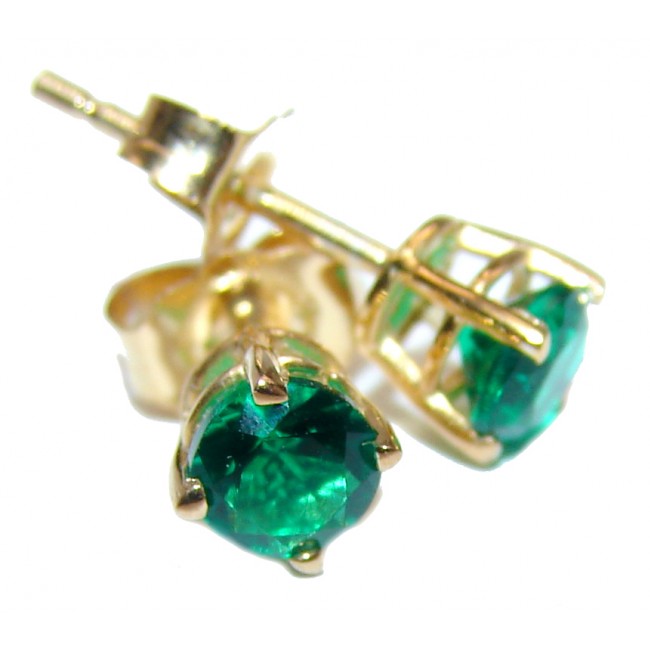 4mm 0.3ctw Colombian Emerald Round Stud Earrings 14Kt Yellow Gold