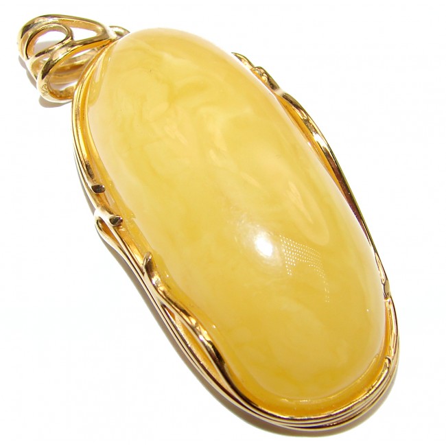 Natural Baltic Butterscotch Amber 18K Gold over .925 Sterling Silver handmade HUGE Pendant