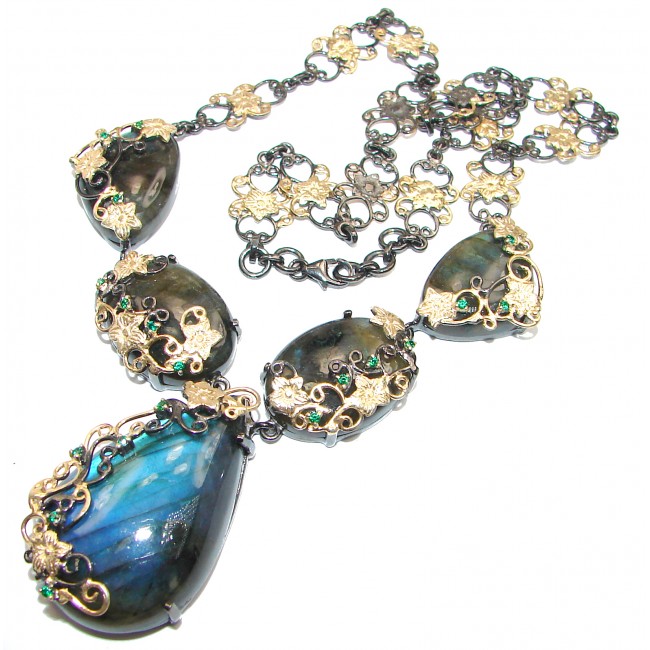 Chunky Cascade of Lights Labradorite 14k Gold over .925 Sterling Silver entirely handcrafted necklace
