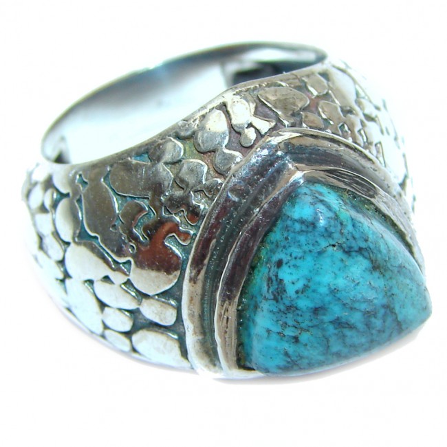 Huge Blue Turquoise .925 Sterling Silver handcrafted ring; s. 8 1/4