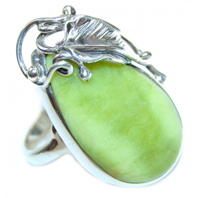 Natural Beauty Green Peruvian Opal .925 Sterling Silver ring s. 7 adjustable