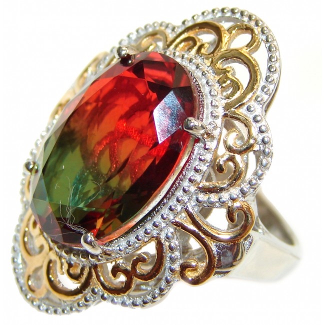 Huge Top Quality Volcanic Tourmaline 18K Gold over .925 Sterling Silver handcrafted Ring s. 6 3/4