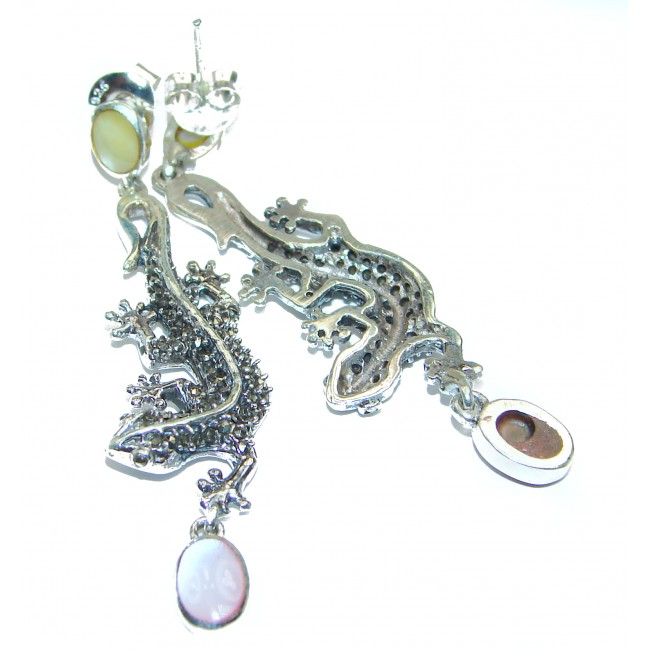Chameleon Mother of Pearl Marcasite .925 Sterling Silver handmade earrings