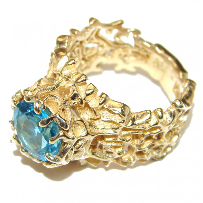 Poseidon Swiss Blue Topaz 18K Gold over .925 Sterling Silver handmade Ring size 6