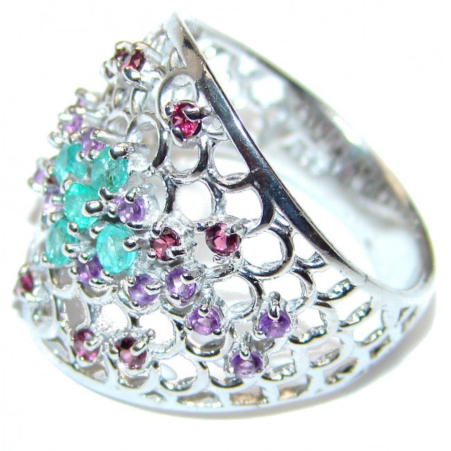 Large Natural Emerald Amethyst .925 Sterling Silver handmade Statement ring s. 8