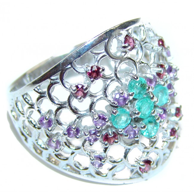 Large Natural Emerald Amethyst .925 Sterling Silver handmade Statement ring s. 8