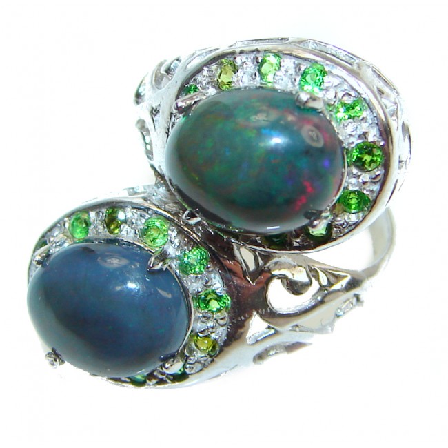 Fancy Black Opal Chrome diopside .925 Sterling Silver handcrafted ring size 4 3/4