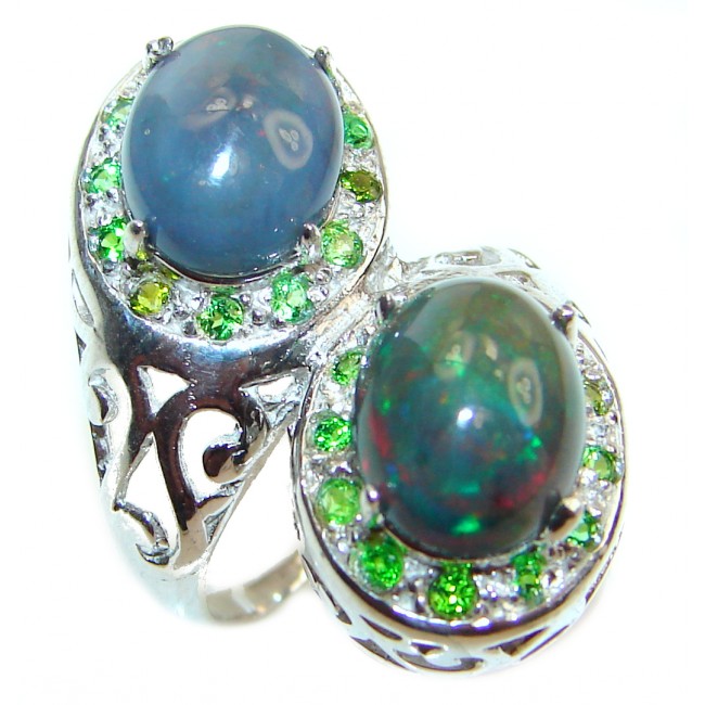 Fancy Black Opal Chrome diopside .925 Sterling Silver handcrafted ring size 4 3/4