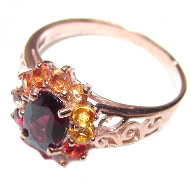 Natural Ruby multicolor Sapphire 14K Gold over .925 Sterling Silver handmade ring s. 8 1/2