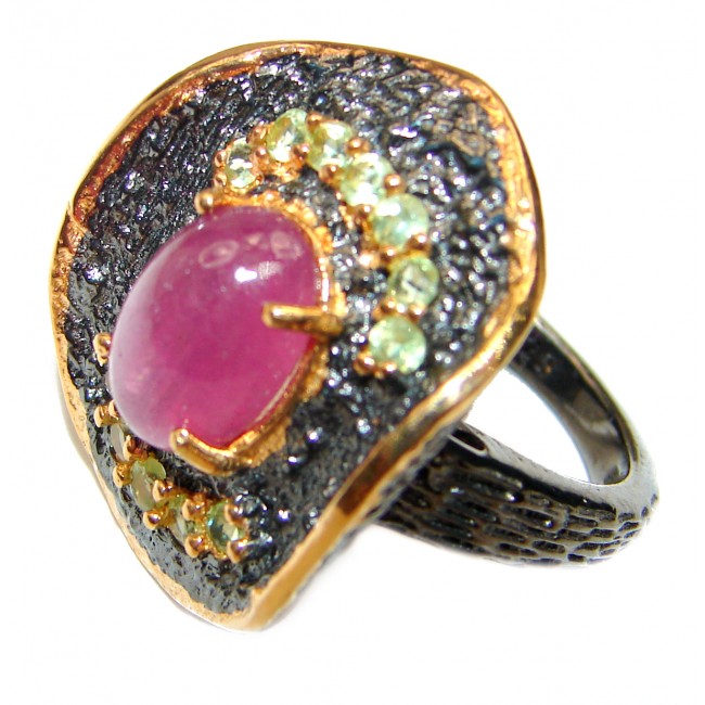 Genuine Kashmir Ruby black rhodium over .925 Sterling Silver handcrafted Statement Ring size 6