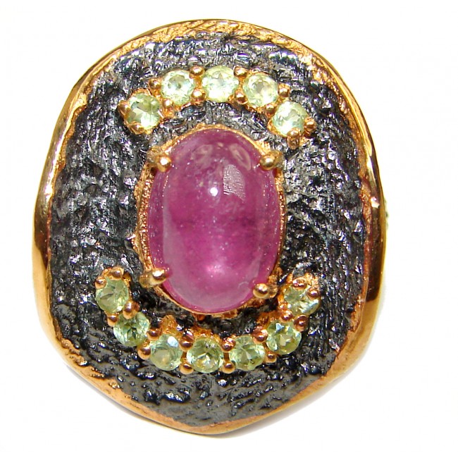 Genuine Kashmir Ruby black rhodium over .925 Sterling Silver handcrafted Statement Ring size 6