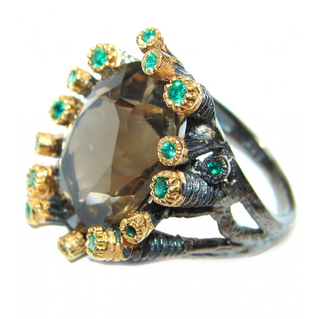 Very Bold Champagne Smoky Topaz 14K Gold over .925 Sterling Silver Ring size 7 1/2