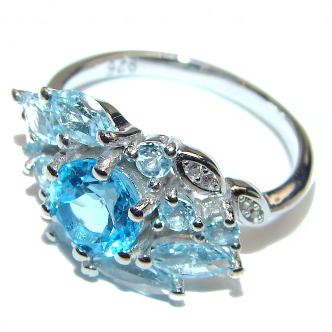 Swiss Blue Topaz .925 Sterling Silver handmade Cocktail Ring size 6