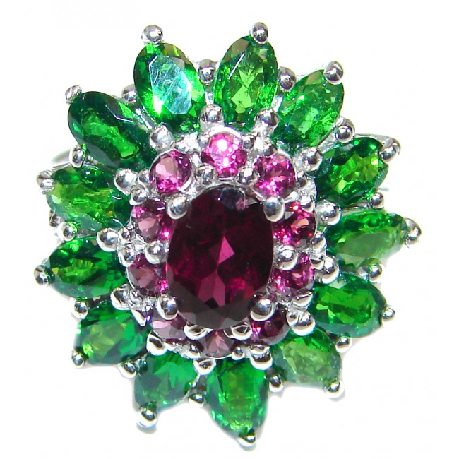 Fancy Garnet Chrome Diopside .925 Sterling Silver handcrafted ring size 7 3/4