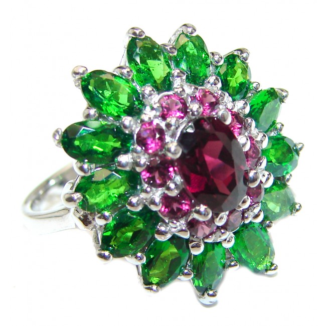 Fancy Garnet Chrome Diopside .925 Sterling Silver handcrafted ring size 7 3/4