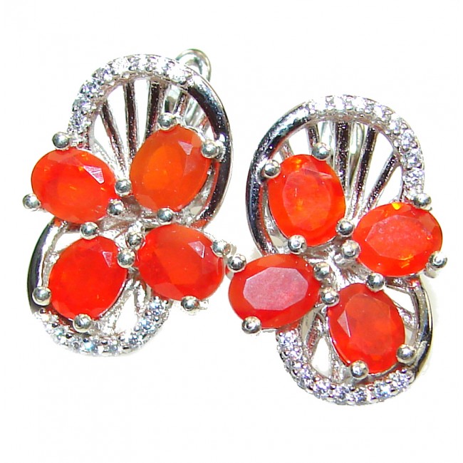 Dazzling natural Mexican Precious Fire Opal .925 handcrafted stud earrings