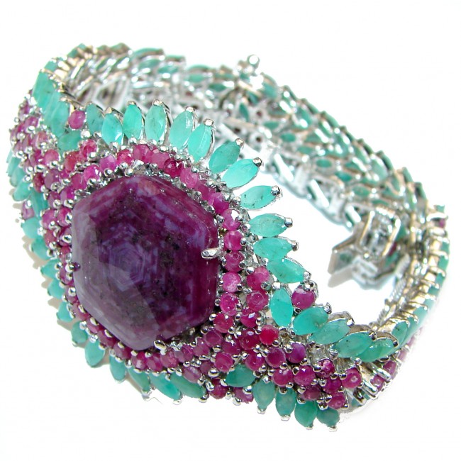Authentic Spectacular Ruby & Emerald .925 Sterling Silver handcrafted Bracelet